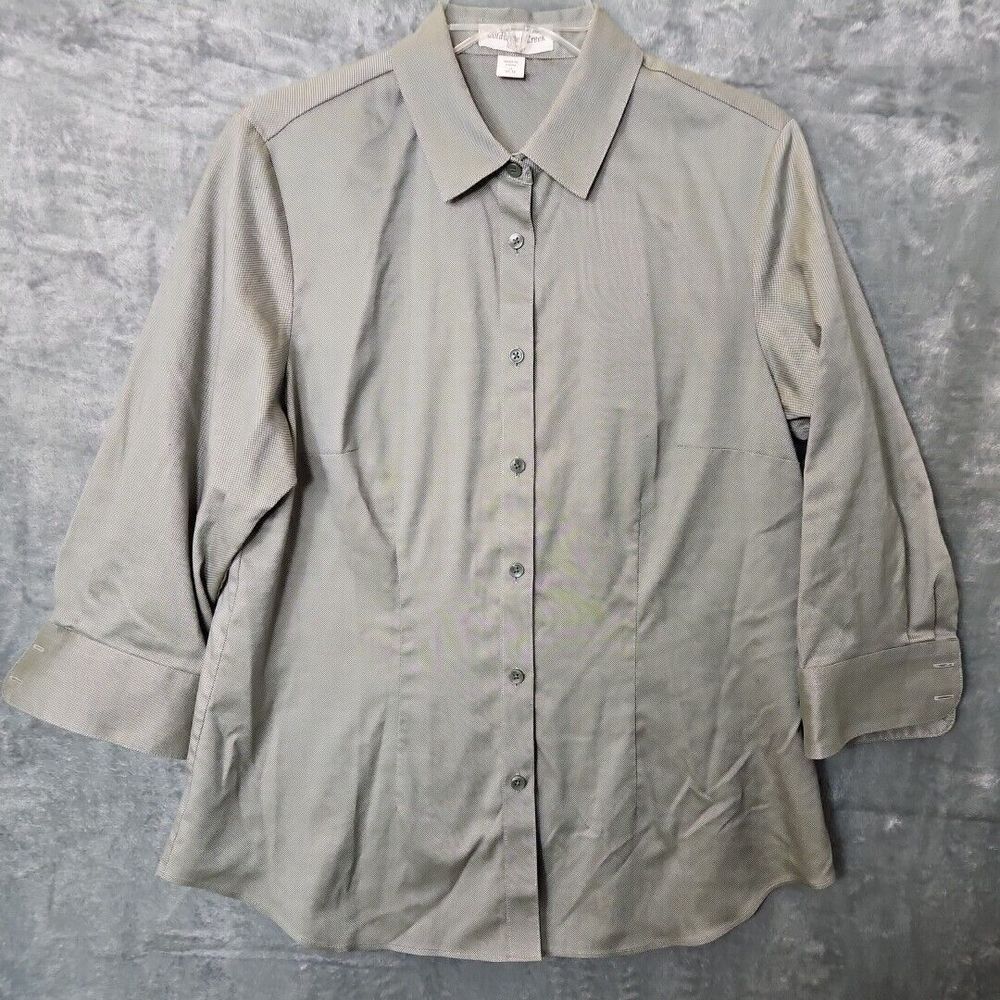 Coldwater Creek Sz 10-12 Pale green blouse 3/4 sleeve Cotton